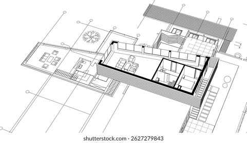 architecture concept sketch housing 3d illustration