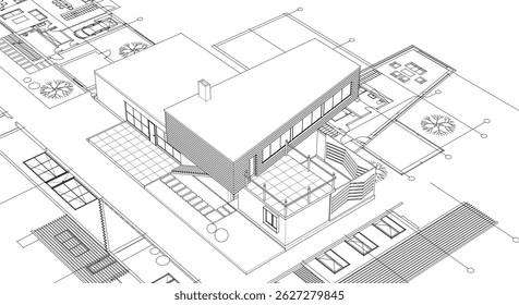 architecture concept sketch housing 3d illustration