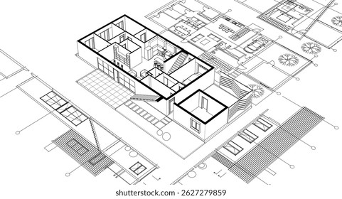 architecture concept sketch housing 3d illustration