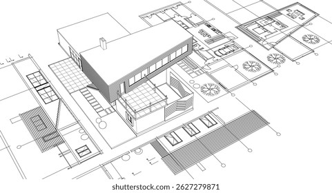 architecture concept sketch housing 3d illustration