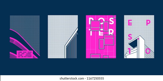 Architecture conceptual drawings. Colorful backgrounds. Applicable for Banners, Placards, Posters, Flyers. Vector illustration.