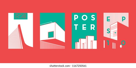 Architecture conceptual drawings. Colorful backgrounds. Applicable for Banners, Placards, Posters, Flyers. Vector illustration.