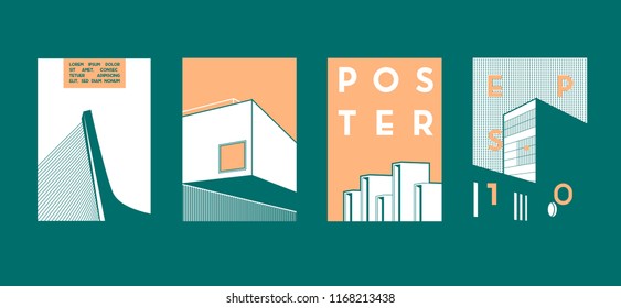 Architecture conceptual drawings. Colorful backgrounds. Applicable for Banners, Placards, Posters, Flyers. Vector illustration.