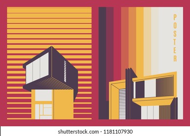 Architecture conceptual drawings. Colorful minimalistic house backgrounds. Vector illustration.