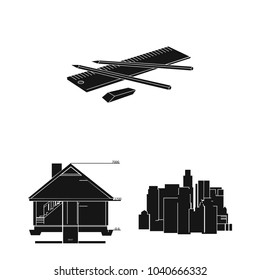 Architecture and construction black icons in set collection for design. Architect and equipment vector symbol stock web illustration.