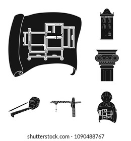 Architecture and construction black icons in set collection for design. Architect and equipment vector symbol stock web illustration.
