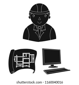 Architecture and construction black icons in set collection for design. Architect and equipment vector symbol stock web illustration.