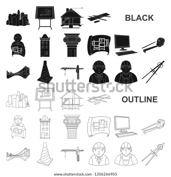 Architecture and construction black icons\
in set collection for design. Architect and equipment vector symbol\
stock web\
illustration.
