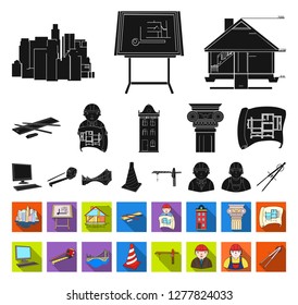 Architecture and construction black,flat icons in set collection for design. Architect and equipment vector symbol stock web illustration.
