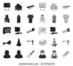 Architecture and construction black.mono icons in set collection for design. Architect and equipment vector symbol stock web illustration.