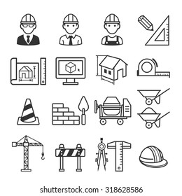 Architecture Construction Building icon set. Vector illustrations.