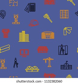 Architecture and Construction Building Thin Line Seamless Pattern Background Include of House, Equipment, Plan and Crane. Vector illustration