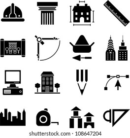 architecture, construction, buildings and tools icons