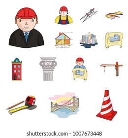 Architecture and construction cartoon icons in set collection for design. Architect and equipment vector symbol stock web illustration.