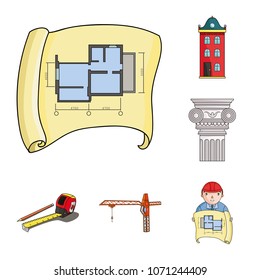 Architecture and construction cartoon icons in set collection for design. Architect and equipment vector symbol stock web illustration.