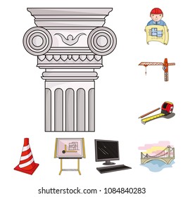 Architecture and construction cartoon icons in set collection for design. Architect and equipment vector symbol stock web illustration.