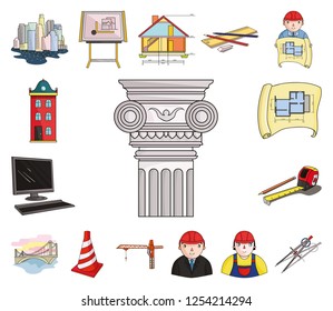 Architecture and construction cartoon icons in set collection for design. Architect and equipment vector symbol stock web illustration.