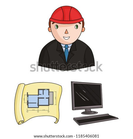 Architecture and construction cartoon icons in set collection for design. Architect and equipment vector symbol stock web illustration.