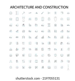 architecture and construction concept icons, signs, outline symbols, concept linear illustration line collection