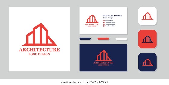 Architecture Construction Contractors Building logo illustration vector graphic design in line art style. Good for brand, advertising, real estate, construction, house, home, and business card