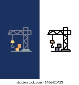 Architecture, Construction, Crane  Icons. Flat and Line Filled Icon Set Vector Blue Background. Vector Icon Template background