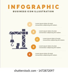Architecture, Construction, Crane Solid Icon Infographics 5 Steps Presentation Background