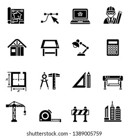 Architecture & Construction Flat Icon Set With White Background.