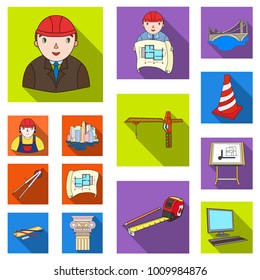 Architecture and construction flat icons in set collection for design. Architect and equipment vector symbol stock web illustration.