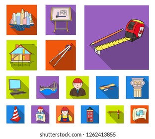 Architecture and construction flat icons in set collection for design. Architect and equipment vector symbol stock web illustration.