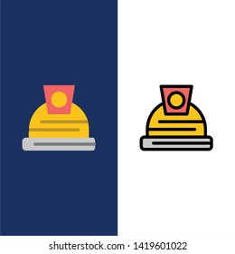 Architecture, Construction, Helmet  Icons. Flat and Line Filled Icon Set Vector Blue Background