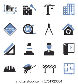 Architecture And Construction Icons. Two Tone Flat Design. Vector Illustration.