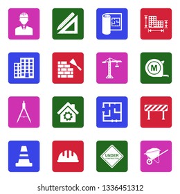 Architecture And Construction Icons. White Flat Design In Square. Vector Illustration.