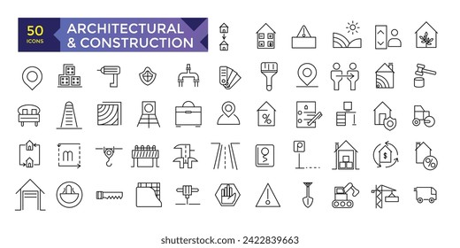 Conjunto de iconos vectoriales de diseño de líneas de construcción y arquitectura