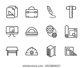 Architecture and construction line icons set vector
