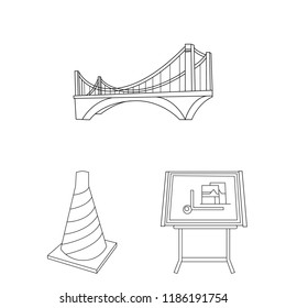 Architecture and construction outline icons in set collection for design. Architect and equipment vector symbol stock web illustration.