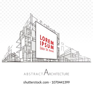 Perspectiva de la construcción de la arquitectura diseñando fondo abstracto con carteles de construcción.