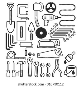 Architecture and construction tool icons set. Vector illustrations.