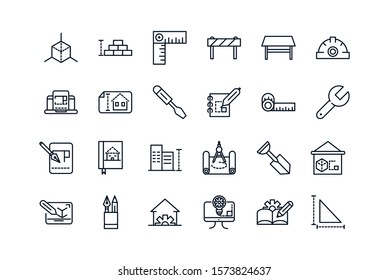 architecture construction tools icons set line vector illustration