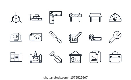 architecture construction tools icons set line vector illustration