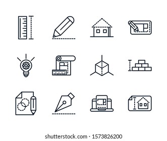 architecture construction tools icons set line vector illustration