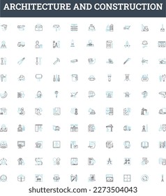 Architecture and construction vector line icons set. Architecture, Construction, Building, Designing, Structural, Blueprint, Planning illustration outline concept symbols and signs