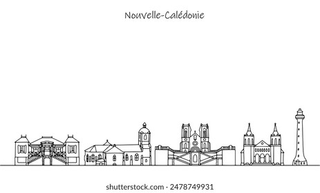 Architecture of cultural and historical significance located in New Caledonia. Panorama of the streets of the island state. Tourist vector.