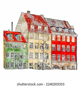 Architektonische denmark Aquarell, handgezeichnet, Illustration einzeln auf weißem Hintergrund