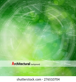 Architecture design: blueprint house plan & blue technology radial background - vector illustration