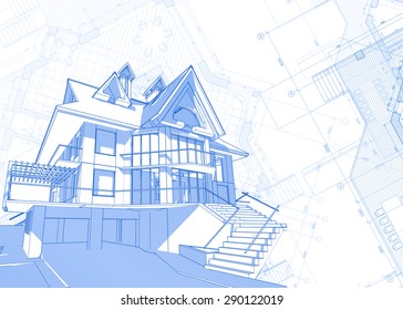 Architecture design: blueprint - house  & plans - vector illustration