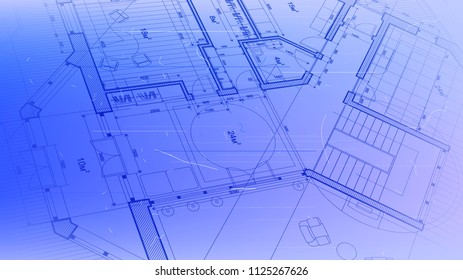 Architecture design: blueprint plan - vector illustration of a plan modern residential building / technology, industry, business concept illustration: real estate, building, construction, architecture