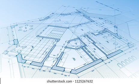 Architecture design: blueprint plan - vector illustration of a plan modern residential building / technology, industry, business concept illustration: real estate, building, construction, architecture