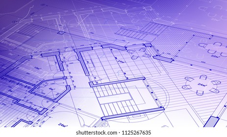 Architecture design: blueprint plan - vector illustration of a plan modern residential building / technology, industry, business concept illustration: real estate, building, construction, architecture