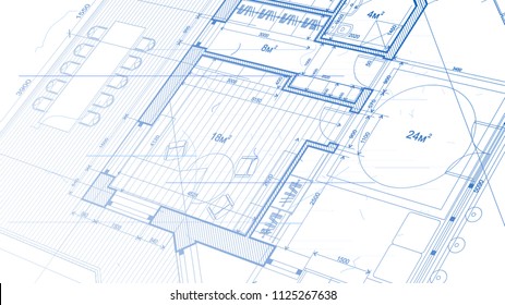 Architecture design: blueprint plan - vector illustration of a plan modern residential building / technology, industry, business concept illustration: real estate, building, construction, architecture