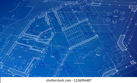 Architecture design: blueprint plan - vector illustration of a plan modern residential building / technology, industry, business concept illustration: real estate, building, construction, architecture